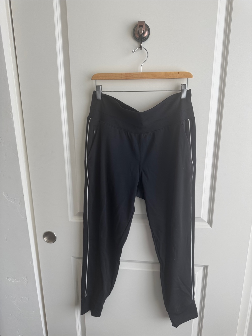 Athleta Black Joggers with White Side Piping